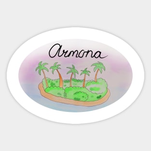 Armona watercolor Island travel, beach, sea and palm trees. Holidays and rest, summer and relaxation Sticker